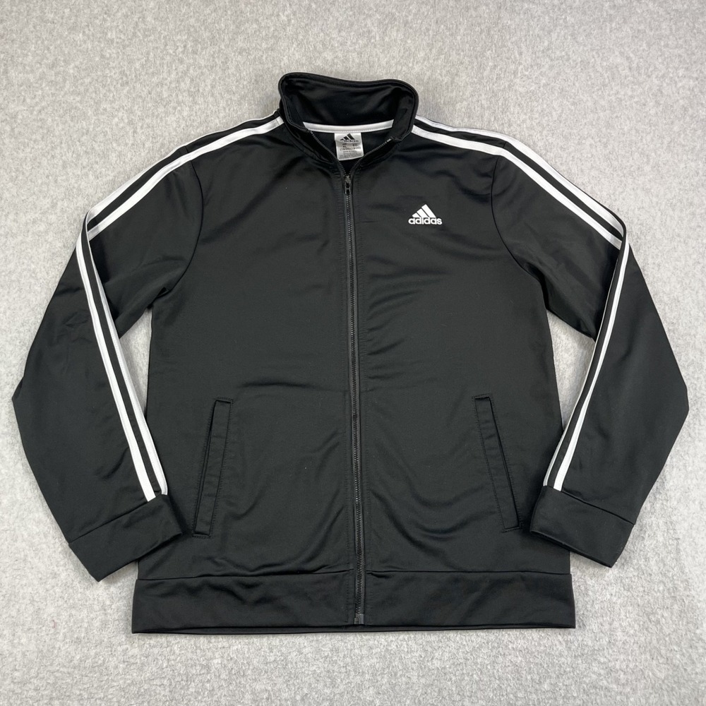Adidas Track Jacket Boys Size XL Black White Three Stripe Athletic Sports